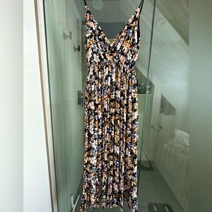 Ankle length floral print metallic dress